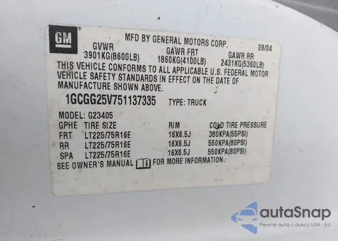2005 Chevrolet Express from USA, damaged, VIN 1GCGG25V751137335
